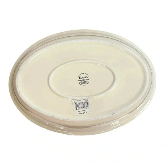 SPODE Christmas Tree Sentiment Oval Green Rim Dish 12.75" Microwave Freezer Safe - Picture 5 of 6